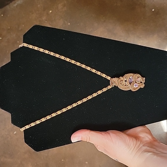 Copper wire wrapped pendant with gemstones tourmaline apatite amethyst - Picture 7 of 7